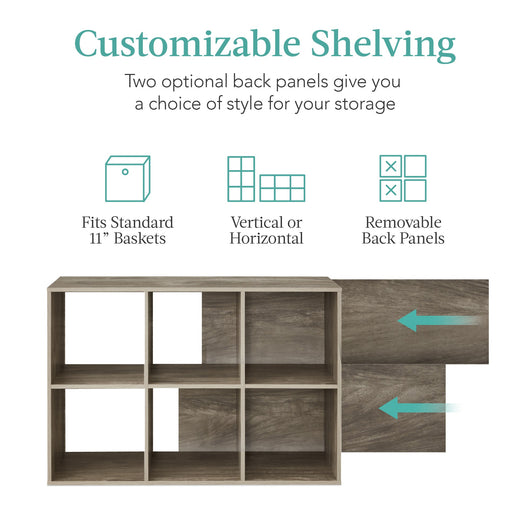6-Cube Bookshelf, 11in Storage Display w/ Removable Panels, Customizable