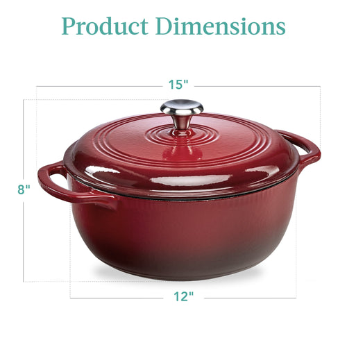 Cast-Iron Dutch Oven Kitchen Cookware w/ Enamel, Handles - 7.5qt