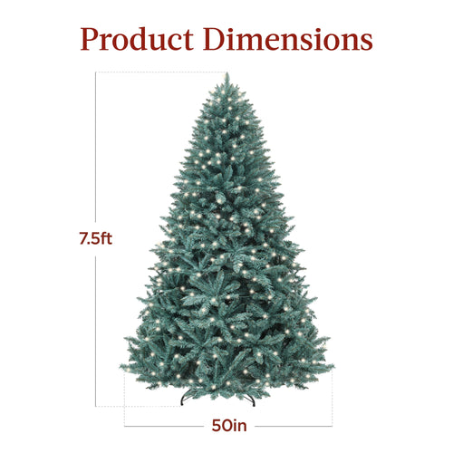 Pre-Lit Blue Spruce Christmas Tree w/ Foldable Base, Incandescent Lights