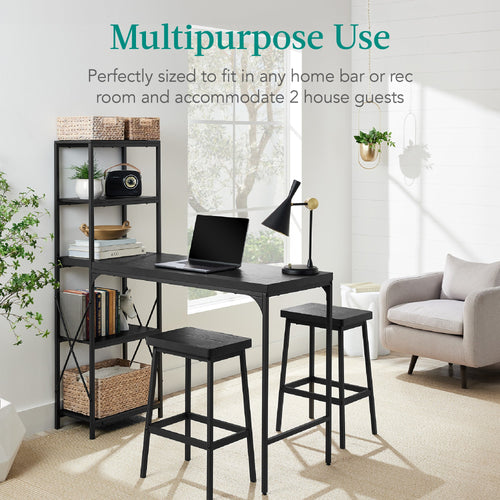 3-Piece Bar Height Dining Set w/ Bottle Rack, Glass Storage, 5 Shelves