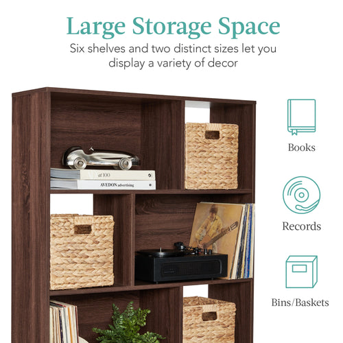 3-Tier Mid-Century Modern Wooden Bookcase w/ 3 Back Panels, Offset Legs