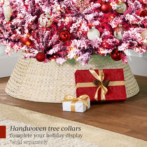 Prelit Pink Christmas Tree, Snow Flocked Full Holiday Decor w/ Metal Base