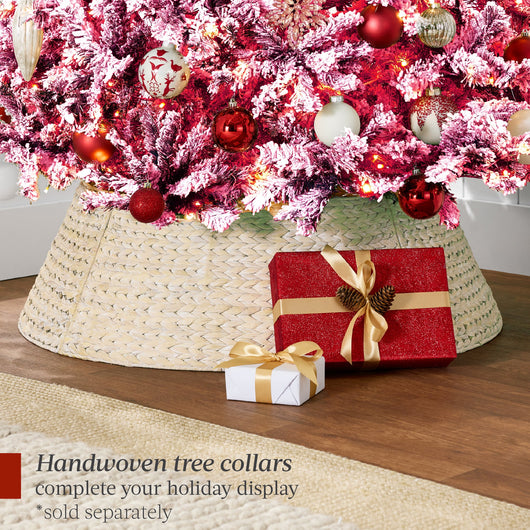 Prelit Pink Christmas Tree, Snow Flocked Full Holiday Decor w/ Metal Base