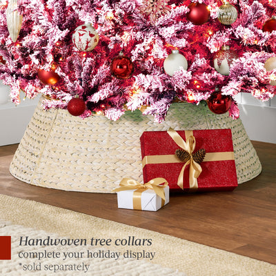 Prelit Pink Christmas Tree, Snow Flocked Full Holiday Decor w/ Metal Base