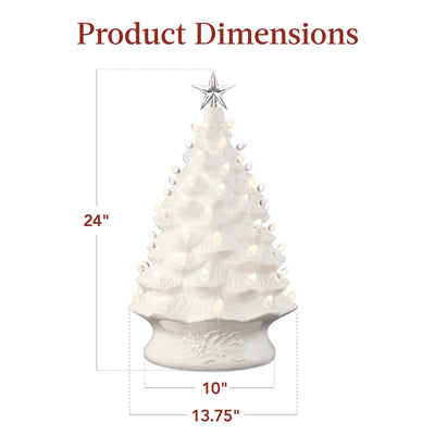 XL Pre-Lit Ceramic Christmas Tree Decoration w/ LED Light, Timer - 24in