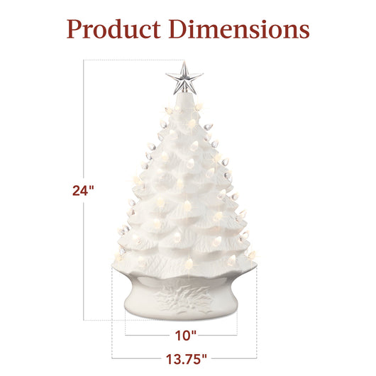 XL Pre-Lit Ceramic Christmas Tree Decoration w/ LED Light, Timer - 24in