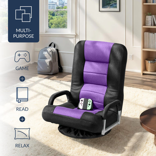 Gaming Floor Chair w/ 360-Degree Swivel, Armrest, Adjustable Backrest