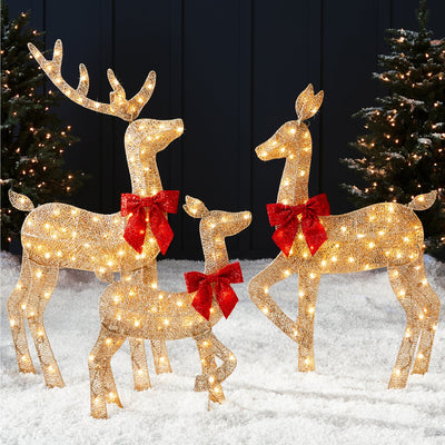 3-Piece Lighted Christmas Deer Set Outdoor Decor with 175 LED Lights