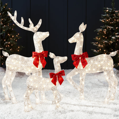 3-Piece Lighted Christmas Deer Set Outdoor Decor with 175 LED Lights