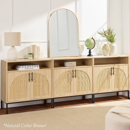2-Door Rattan Cabinet, Buffet, w/ Cord Cutout & Storage Shelf, Natural