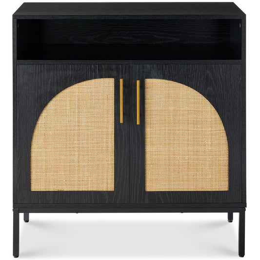 2-Door Rattan Cabinet, Buffet, w/ Cord Cutout & Storage Shelf, Natural