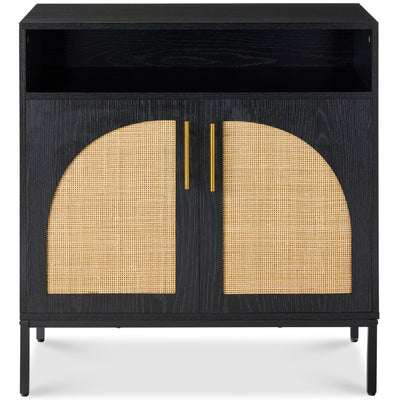 2-Door Rattan Cabinet, Buffet, w/ Cord Cutout & Storage Shelf, Natural