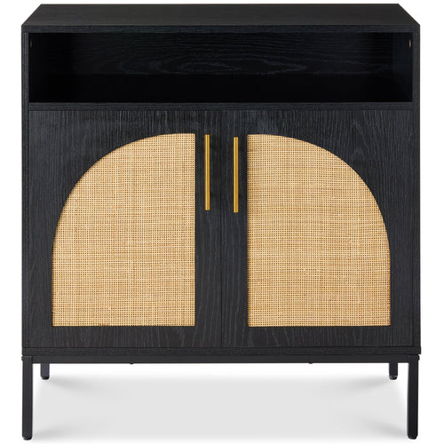 2-Door Rattan Cabinet, Buffet, w/ Cord Cutout & Storage Shelf, Natural