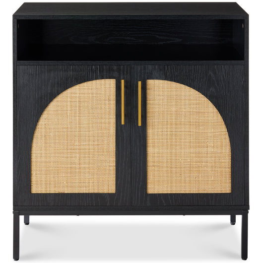 2-Door Rattan Cabinet, Buffet, w/ Cord Cutout & Storage Shelf, Natural