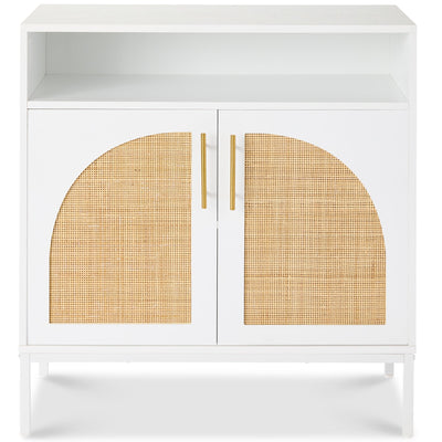2-Door Rattan Cabinet, Buffet, w/ Cord Cutout & Storage Shelf, Natural