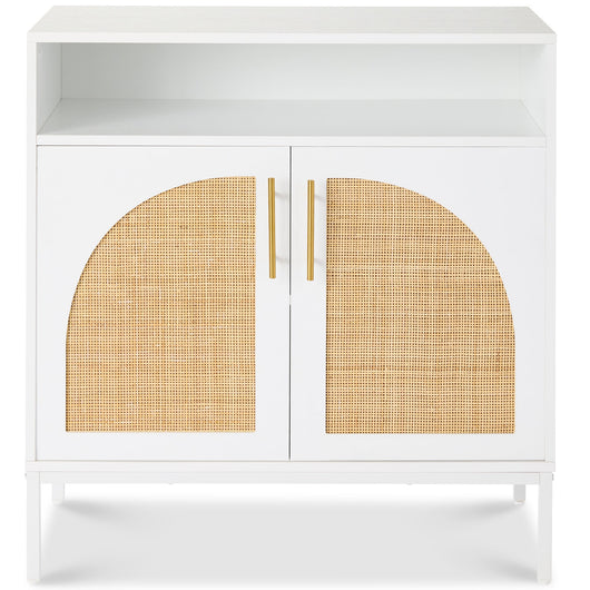 2-Door Rattan Cabinet, Buffet, w/ Cord Cutout & Storage Shelf, Natural