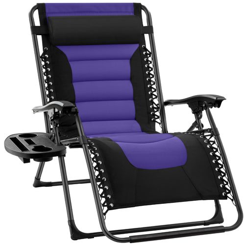 Oversized Padded Zero Gravity Chair, Folding Recliner w/ Headrest, Side Tray
