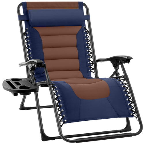 Oversized Padded Zero Gravity Chair, Folding Recliner w/ Headrest, Side Tray