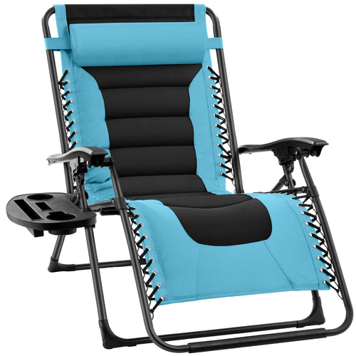 Oversized Padded Zero Gravity Chair, Folding Recliner w/ Headrest, Side Tray