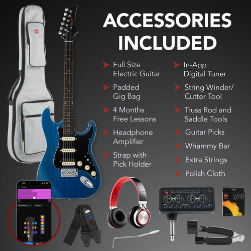 Beginner Electric Guitar Kit w/ Headphone Amp, Padded Gig Bag, Headphones
