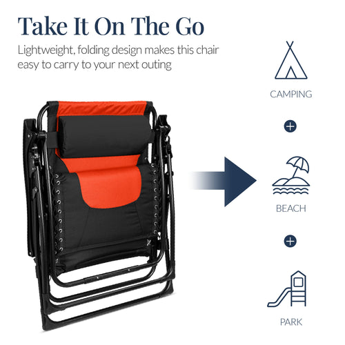 Oversized Padded Zero Gravity Chair, Folding Recliner w/ Headrest, Side Tray