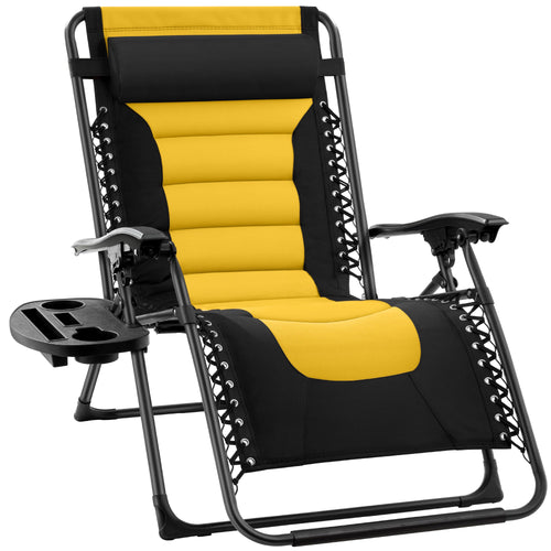 Oversized Padded Zero Gravity Chair, Folding Recliner w/ Headrest, Side Tray