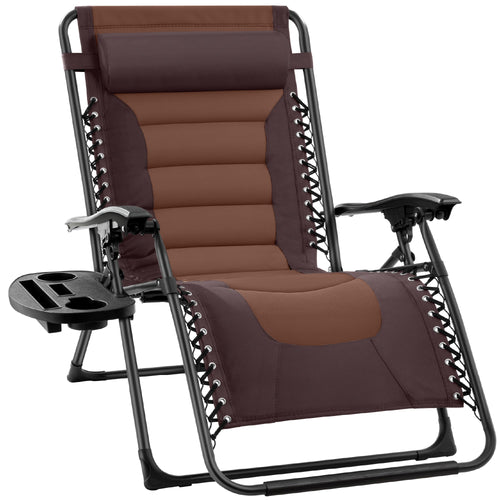Oversized Padded Zero Gravity Chair, Folding Recliner w/ Headrest, Side Tray