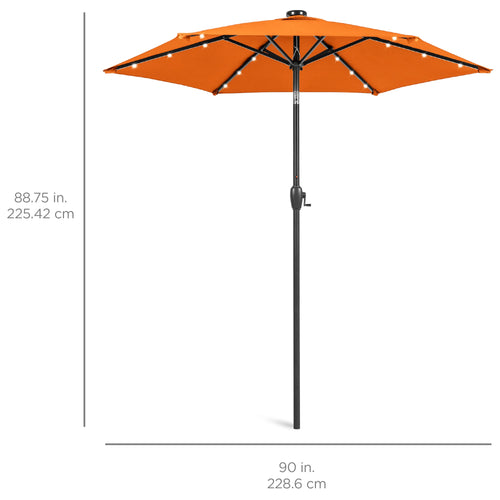 Outdoor Solar Patio Umbrella w/ Push Button Tilt, Crank Lift - 7.5ft