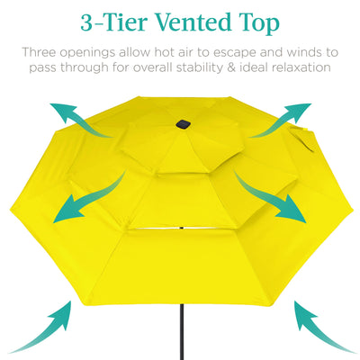 3-Tier Solar Patio Umbrella w/ LED Lights, Tilt Adjustment, Crank - 10ft