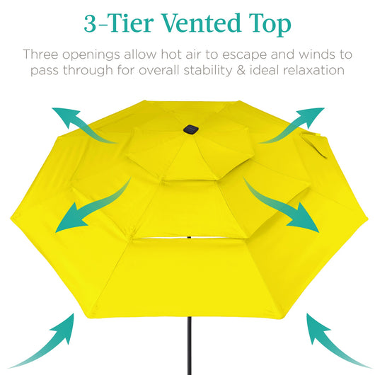 3-Tier Solar Patio Umbrella w/ LED Lights, Tilt Adjustment, Crank - 10ft