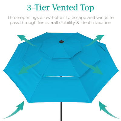 3-Tier Solar Patio Umbrella w/ LED Lights, Tilt Adjustment, Crank - 10ft