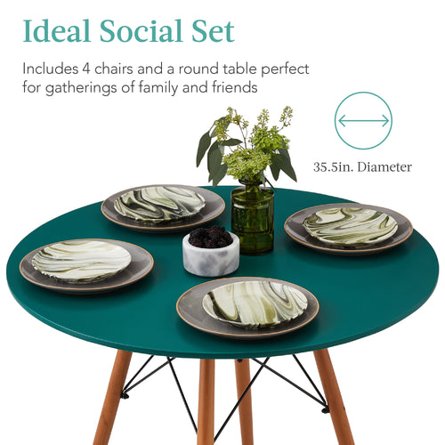 5-Piece Mid-Century Modern Dining Set w/ 4 Chairs, Wooden Legs, Metal Frame