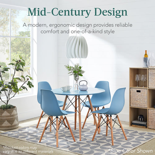 5-Piece Mid-Century Modern Dining Set w/ 4 Chairs, Wooden Legs, Metal Frame