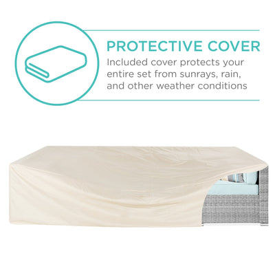 7-Piece Modular Wicker Sectional Conversation Set w/ 2 Pillows, Cover