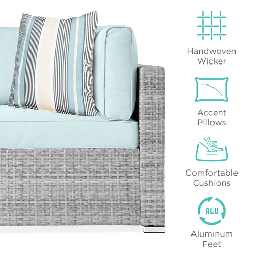 7-Piece Modular Wicker Sectional Conversation Set w/ 2 Pillows, Cover