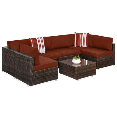 7-Piece Modular Wicker Sectional Conversation Set w/ 2 Pillows, Cover