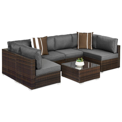 7-Piece Modular Wicker Sectional Conversation Set w/ 2 Pillows, Cover