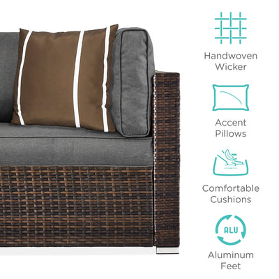 7-Piece Modular Wicker Sectional Conversation Set w/ 2 Pillows, Cover