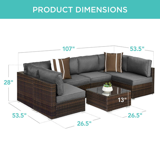 7-Piece Modular Wicker Sectional Conversation Set w/ 2 Pillows, Cover