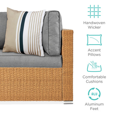 7-Piece Modular Wicker Sectional Conversation Set w/ 2 Pillows, Cover