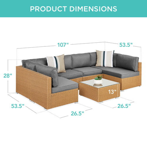 7-Piece Modular Wicker Sectional Conversation Set w/ 2 Pillows, Cover