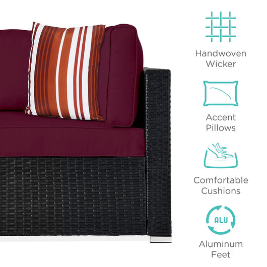 7-Piece Modular Wicker Sectional Conversation Set w/ 2 Pillows, Cover