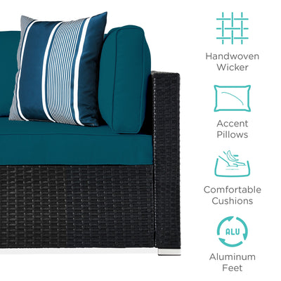 7-Piece Modular Wicker Sectional Conversation Set w/ 2 Pillows, Cover