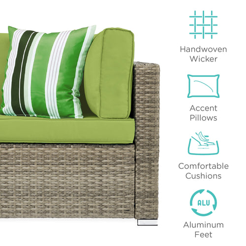 7-Piece Modular Wicker Sectional Conversation Set w/ 2 Pillows, Cover