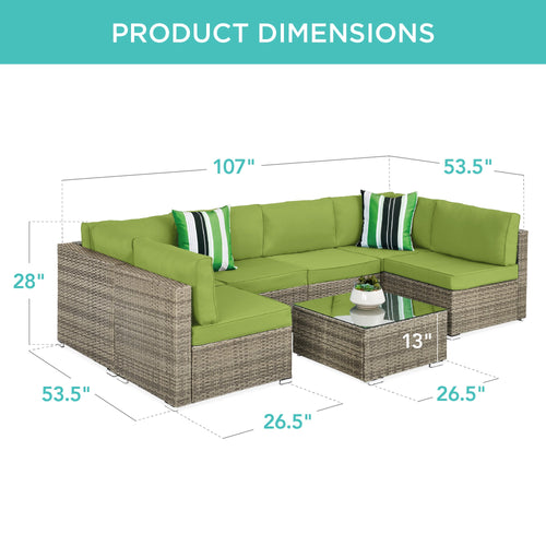 7-Piece Modular Wicker Sectional Conversation Set w/ 2 Pillows, Cover