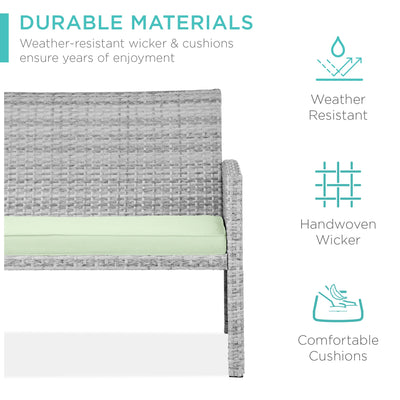 4-Piece Outdoor Wicker Conversation Patio Set w/ 4 Seats, Glass Table Top