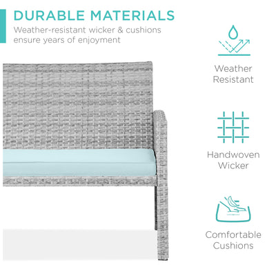 4-Piece Outdoor Wicker Conversation Patio Set w/ 4 Seats, Glass Table Top