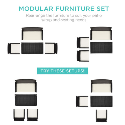 4-Piece Outdoor Wicker Conversation Patio Set w/ 4 Seats, Glass Table Top