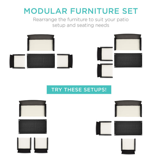 4-Piece Outdoor Wicker Conversation Patio Set w/ 4 Seats, Glass Table Top