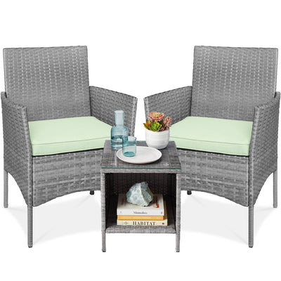 3-Piece Outdoor Patio Wicker Bistro Set w/ Side Storage Table